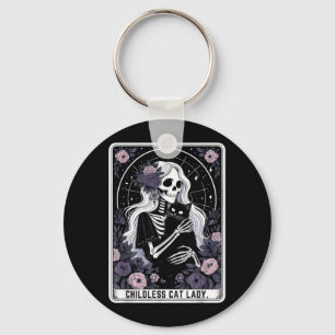 Childless Cat Lady Cute Gothic Skeleton Tarot Card Keychain