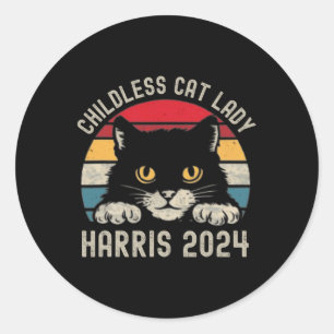 Childless Cat Lady For Kamala Harris 2024 Retro Bl Classic Round Sticker