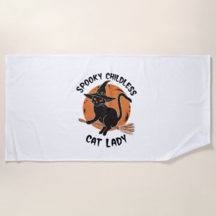 Childless Cat Lady Halloween Spooky Witch Election Beach Towel