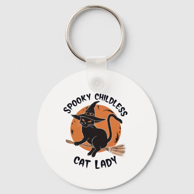 Childless Cat Lady Halloween Spooky Witch Election Keychain (Front)