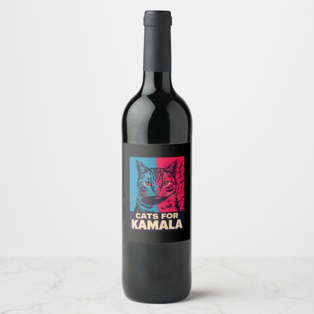 Childless Cat Lady is Voting Kamala Harris 2024 Wine Label (Front)