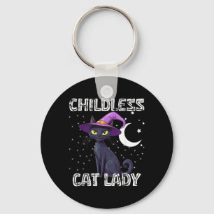 Childless Cat Lady Spooky Witch Hat Cat Black Keychain