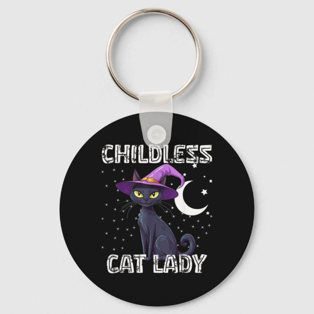 Childless Cat Lady Spooky Witch Hat Cat Black Keychain (Front)
