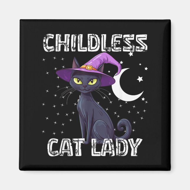 Childless Cat Lady Spooky Witch Hat Cat Black Magnet (Front)