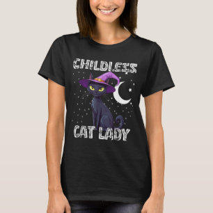 Childless Cat Lady Spooky Witch Hat Cat Black T-Shirt