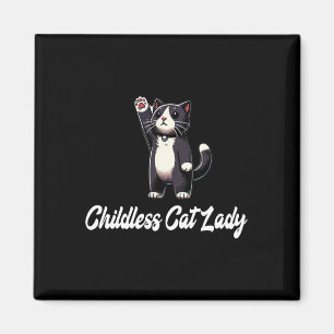Childless Cat Lady -tuxedo Cat Raising Paw- Funny  Magnet