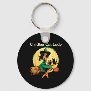 Childless Cat Lady Witch Black Cats Halloween Keychain