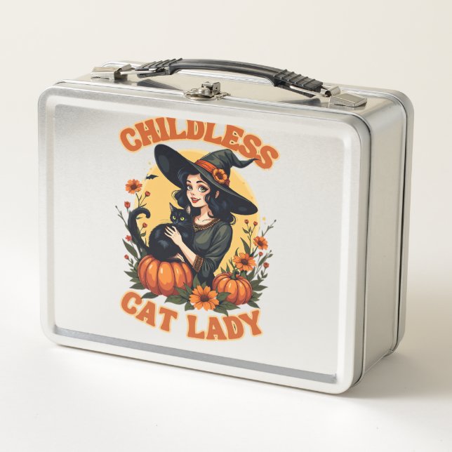 Childless cat lady witch - funny witchy black cat  metal lunch box (Front)