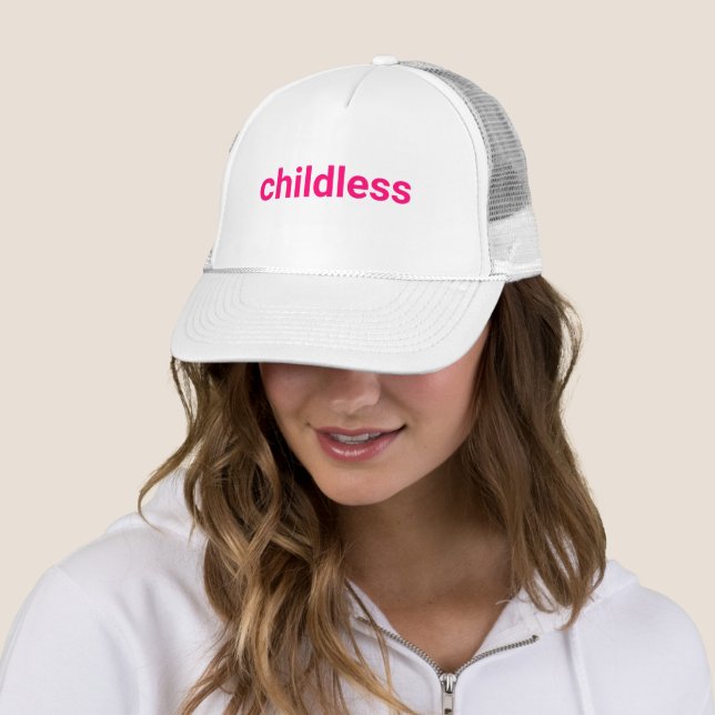 Childless minimalist typography funny pink text trucker hat (In Situ)