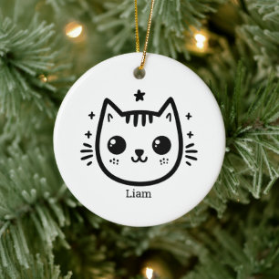 Childlike Drawing   Black and White   Minimalist Ceramic Ornament