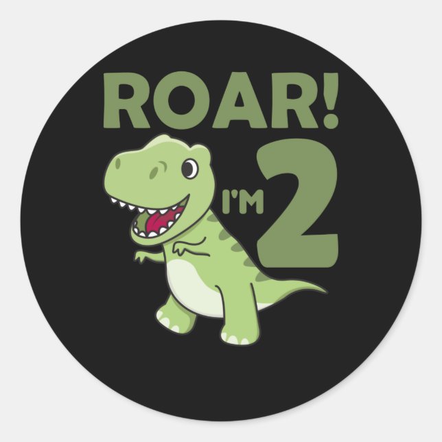 Children 2. Birthday T-Rex 2 Years Old Dino Classic Round Sticker (Front)