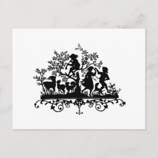 Children and Animals Silhouette Postcard