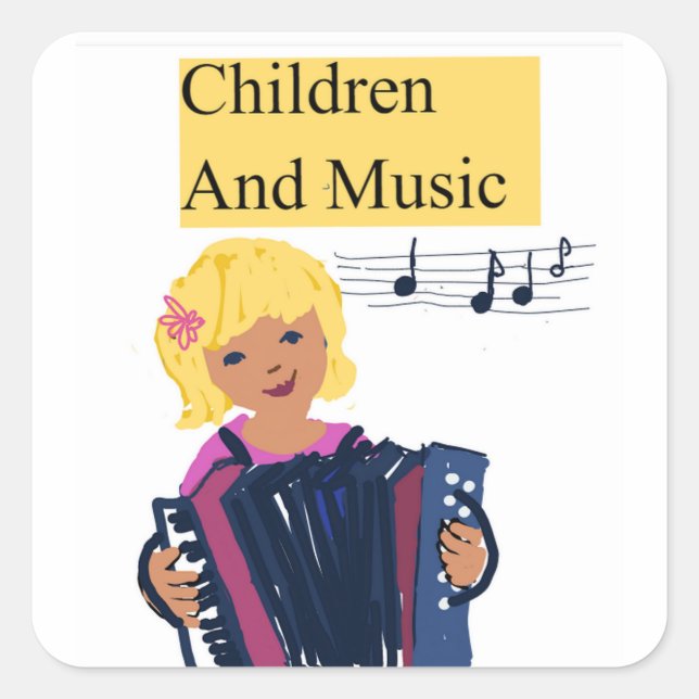 Children and music square sticker (Front)