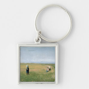 Children and Young Girls picking Flowers Keychain