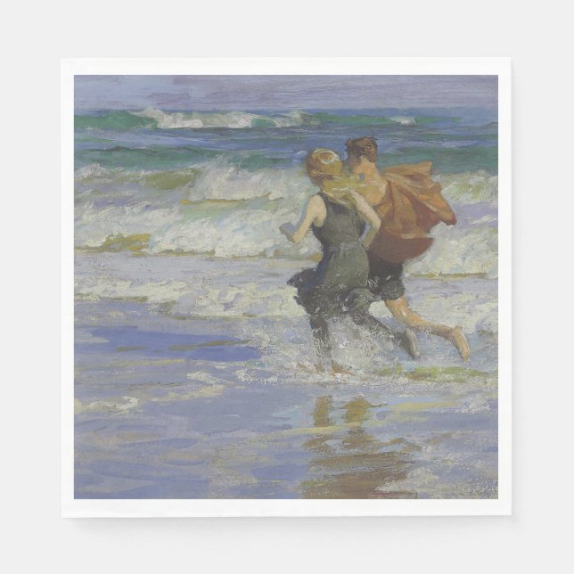 Children at the Beach (by Edward Henry Potthast) Napkin (Front)