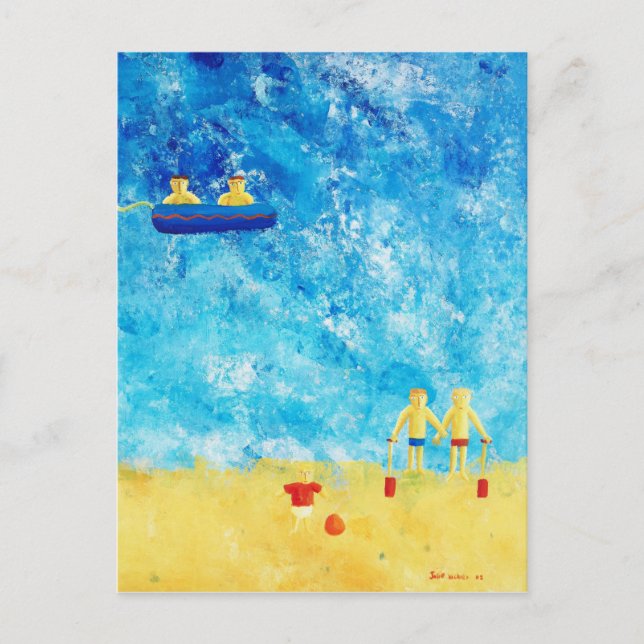 Children at the Seaside Contemporary Art Painting Postcard (Front)