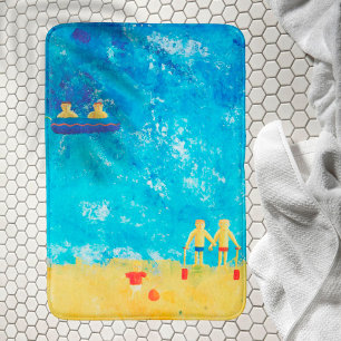 Children at the Seaside Modern Contemporary Art Bath Mat