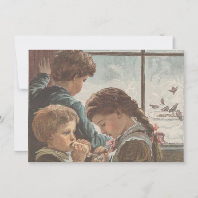 Children Birds Window Christmas Blank Printable  Holiday Card (Front)