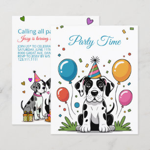 Children Birthday Invitation Great Dane Puppy 