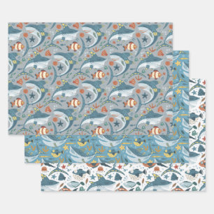 Children Birthday Ocean Sea Shark Fish Favors Wrapping Paper Sheet