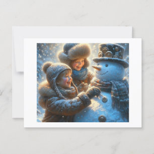 Children Build Steampunk Snowman, Postcard