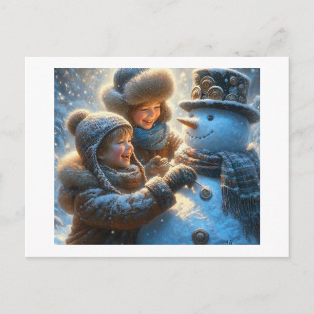 Children Build Steampunk Snowman,  Postcard (Front)