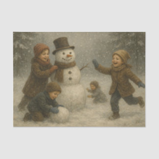 Children Building a Snowman Tissue Paper