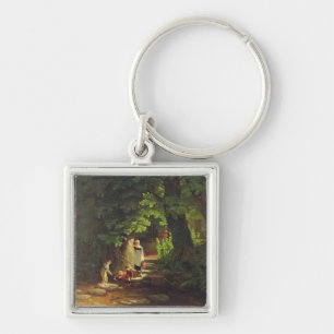 Children by a Brook, c.1822 (oil on panel) Keychain