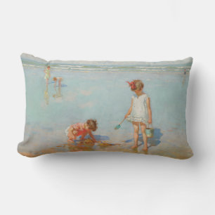 Children by the Sea (Summer Beach Scene) Lumbar Pillow