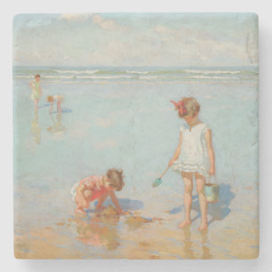 Children by the Sea (Summer Beach Scene) Stone Coaster