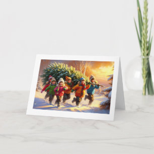 Children Carrying Christmas Tree,  Card