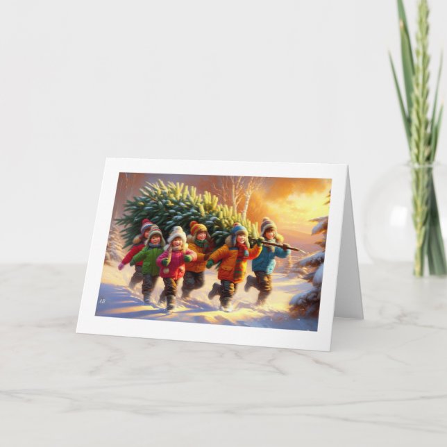Children Carrying Christmas Tree,  Card (Front)