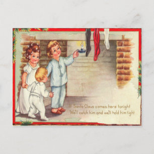 Children Checking Stockings Postcard