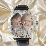 Children custom photo names year dad watch<br><div class="desc">Add Your own favourite photo.  Black numbers. A white photo overlay.  Personalize and add their names and year,  black letters.
Perfect for your father,  dad.</div>