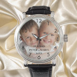 Children custom photo names year dad watch<br><div class="desc">Add Your own favourite photo.  Black numbers. A white photo overlay.  Personalize and add their names and year,  black letters.
Perfect for your father,  dad.</div>