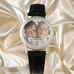 Children custom photo names year mom watch<br><div class="desc">Add Your own favourite photo.  Black numbers. A white photo overlay. Personalize and add their names and year,  black letters.
Perfect for your mother,  mom</div>