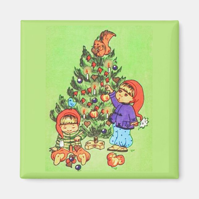 Children Decorate Tree Vintage Magnet (Front)