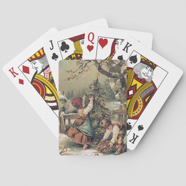Children Decorating Christmas Tree Snow Playing Cards (Back)