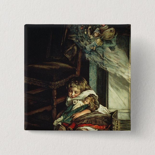 Children dreaming of toys 2 inch square button (Front)