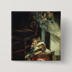 Children dreaming of toys 2 inch square button
