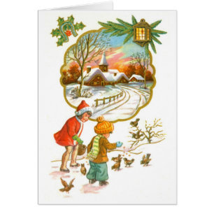 Children feeding the birds card