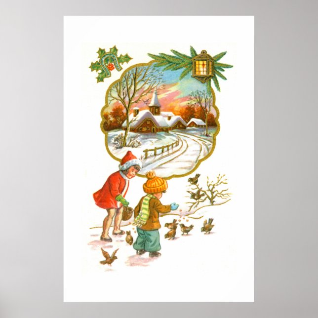 Children feeding the birds poster (Front)