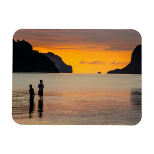 Children Fishing At Sunset Magnet