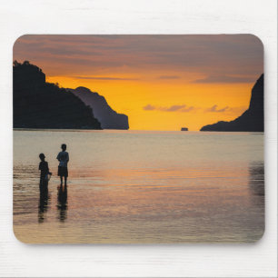 Children Fishing At Sunset Mouse Pad