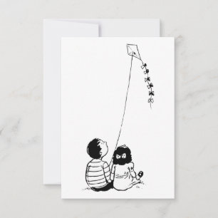 Children Flying A Kite Invitations