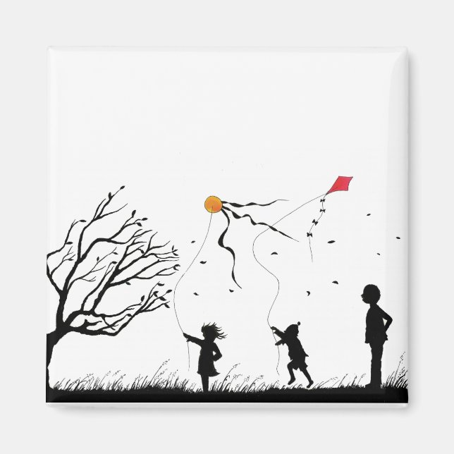 Children flying kites magnet (Front)