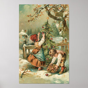 Children Gather Christmas Apples Poster