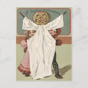 Children Ghost Jack O' Lantern Pumpkin Postcard