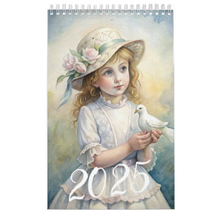 Children Girls Vintage Easter Dove 2025 Calendar