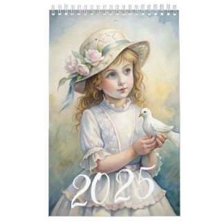 Children Girls Vintage Easter Dove 2025 Calendar